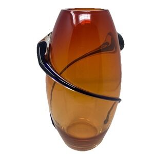 VTG Hand Blown Murano Art Glass Red Amber Swirl Wrap Mid Century Lava 12" Vase